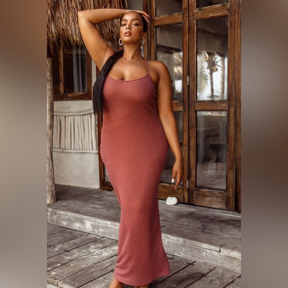 PrettyLittleThing Rose Waffle Knit Maxi Dress - Size 20 - Picture 6 of 6